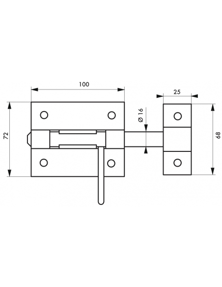 Chiusura a chiavistello per porta,  Ø 16mm, acciaio - THIRARD