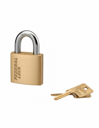 Lucchetto Federal Lock 530, ottone, costruzione, arco in acciaio, 50mm, 2 chiavi - THIRARD