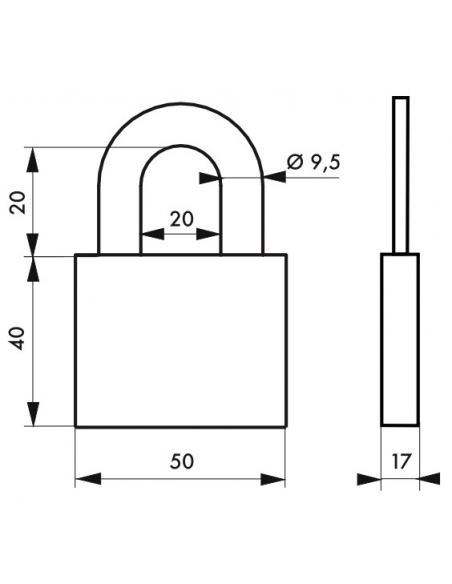 Lucchetto Federal Lock 530, ottone, costruzione, arco in acciaio, 50mm, 2 chiavi - THIRARD