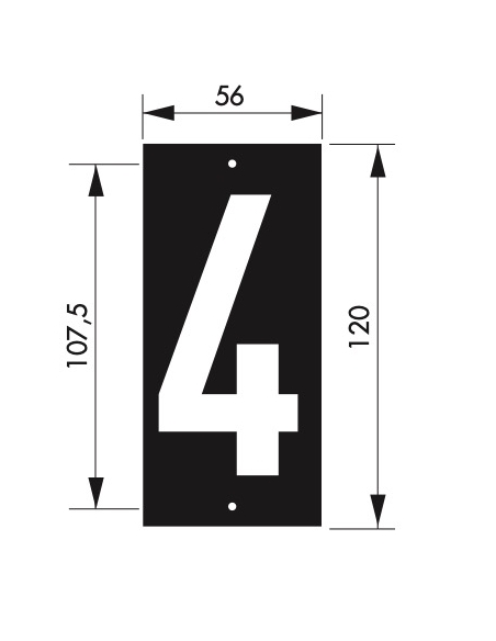 Targa numero civico 4 - 56X130mm - in ABS nero scritta bianca a rilievo, da avvitare - THIRARD