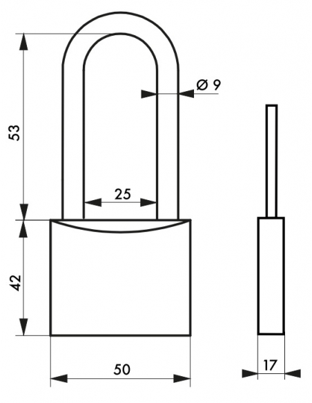 Lucchetto Tipo 1, ottone, interno, arco mezza altezza in acciaio, 50mm, 3 chiavi - THIRARD