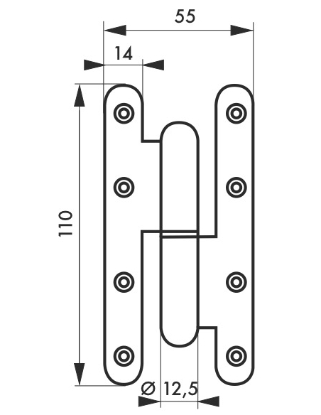 Cerniera per porta destra, 110x55mm, acciaio zincato - THIRARD