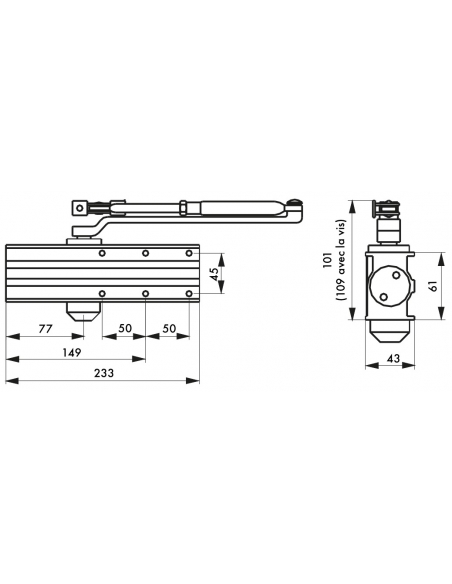 Chiudiporta spingiporta automatico idraulico, forza da 2 a 4, portata 40 - 80kg, reversibile, nero - THIRARD