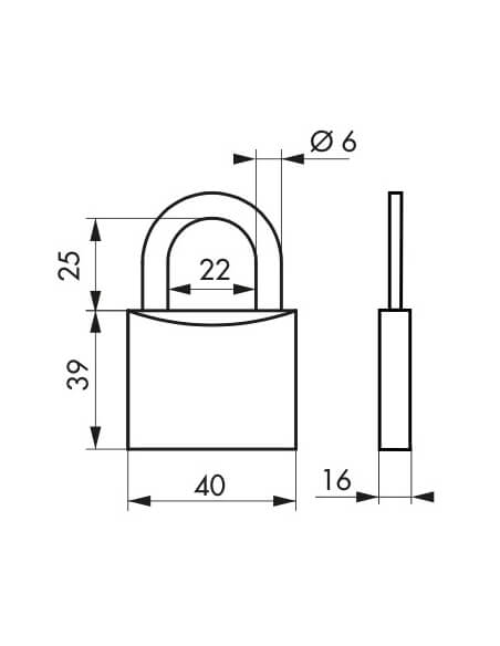 Lucchetto Inox Transit 2 40mm, arco acciaio INOX, 2 chiavi reversibili - THIRARD