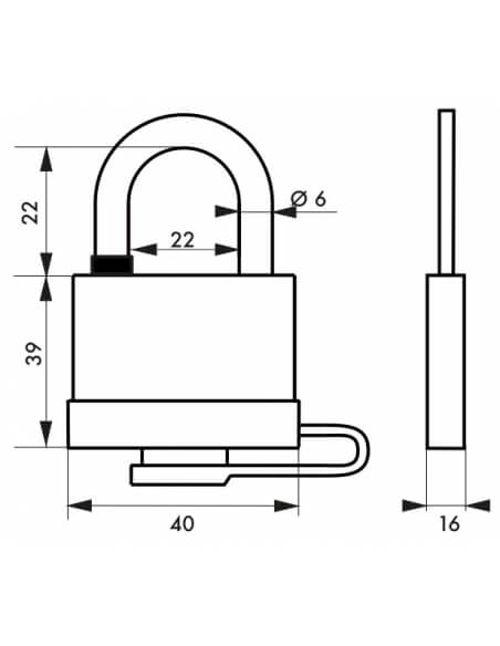 Lucchetto Mach 3 40mm arco acciaio inox, ottone, da esterno, anticorrosione, 3 chiavi, guscio pvc - THIRARD