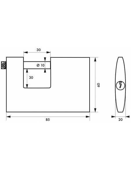 Lucchetto Cargo 85mm, 2 chiavi Transit 2, ottone pieno, arco acciaio inox, serranda, container, garage, per industria - THIRARD