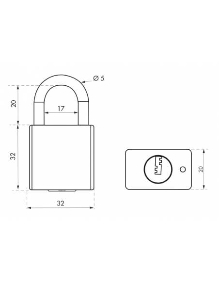 Lucchetto a chiave Rinox, 30 mm, acciaio inossidabile, esterno, arco in acciaio INOX, 4 chiavi - THIRARD